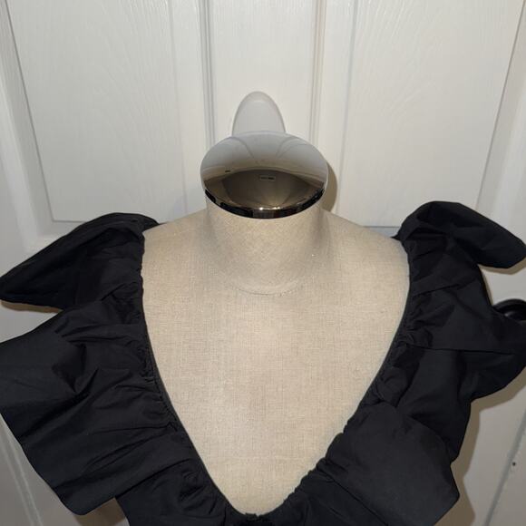 NEW Anthropologie Dolan Ruffle Black Blouse Flutter Sleeve Size M Medium V-Neck - Picture 2 of 9